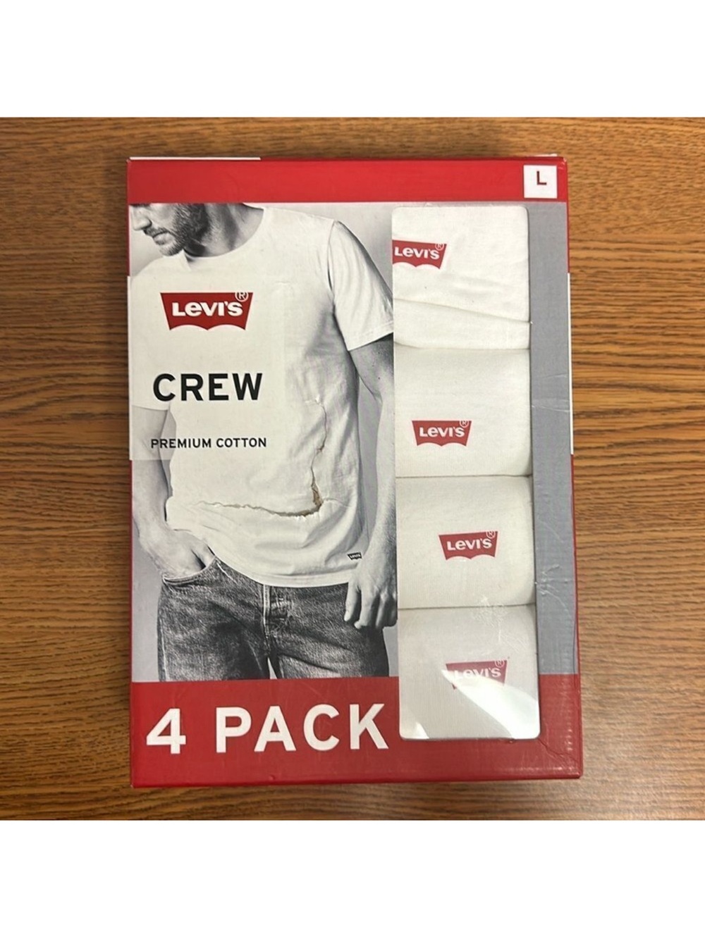LEVI’S L White Red Logo Crew Tag Free Premium Cotton Short Sleeve Tee Set of 4